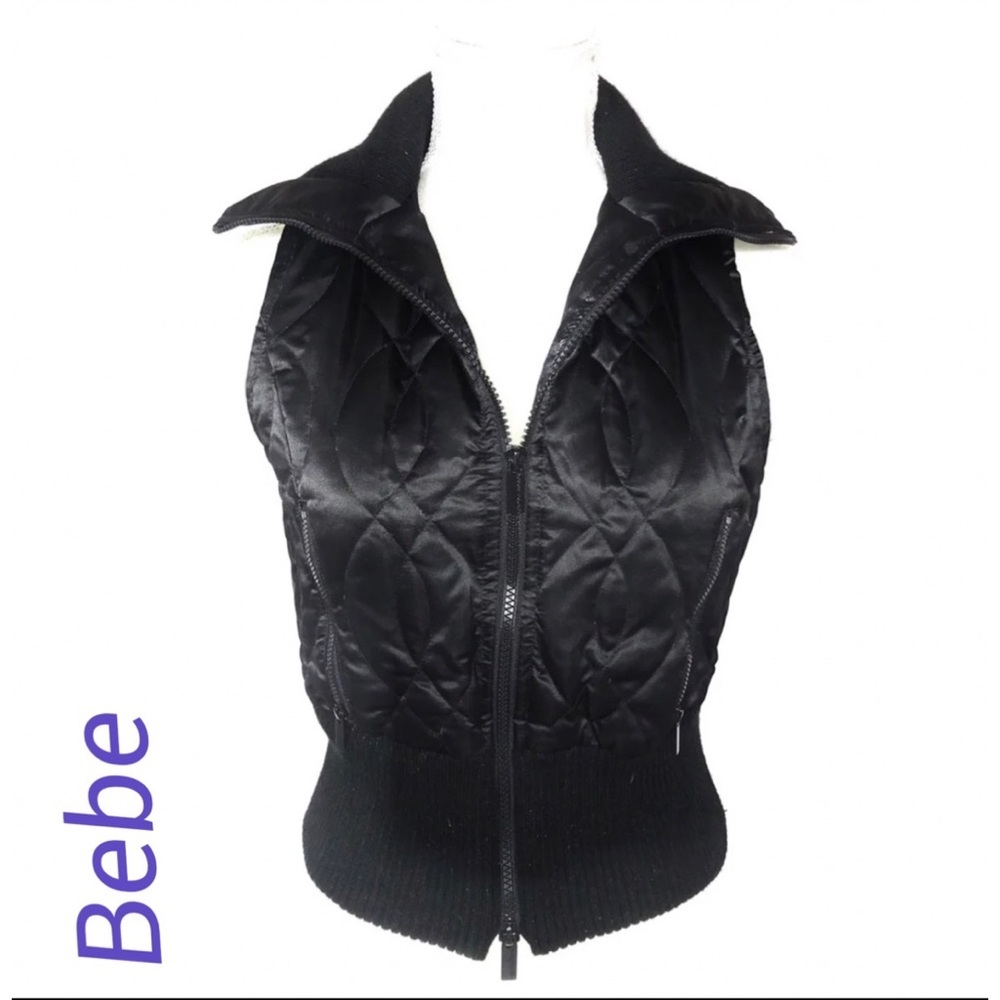 Bebe Black sleeveless zip up puffer vest